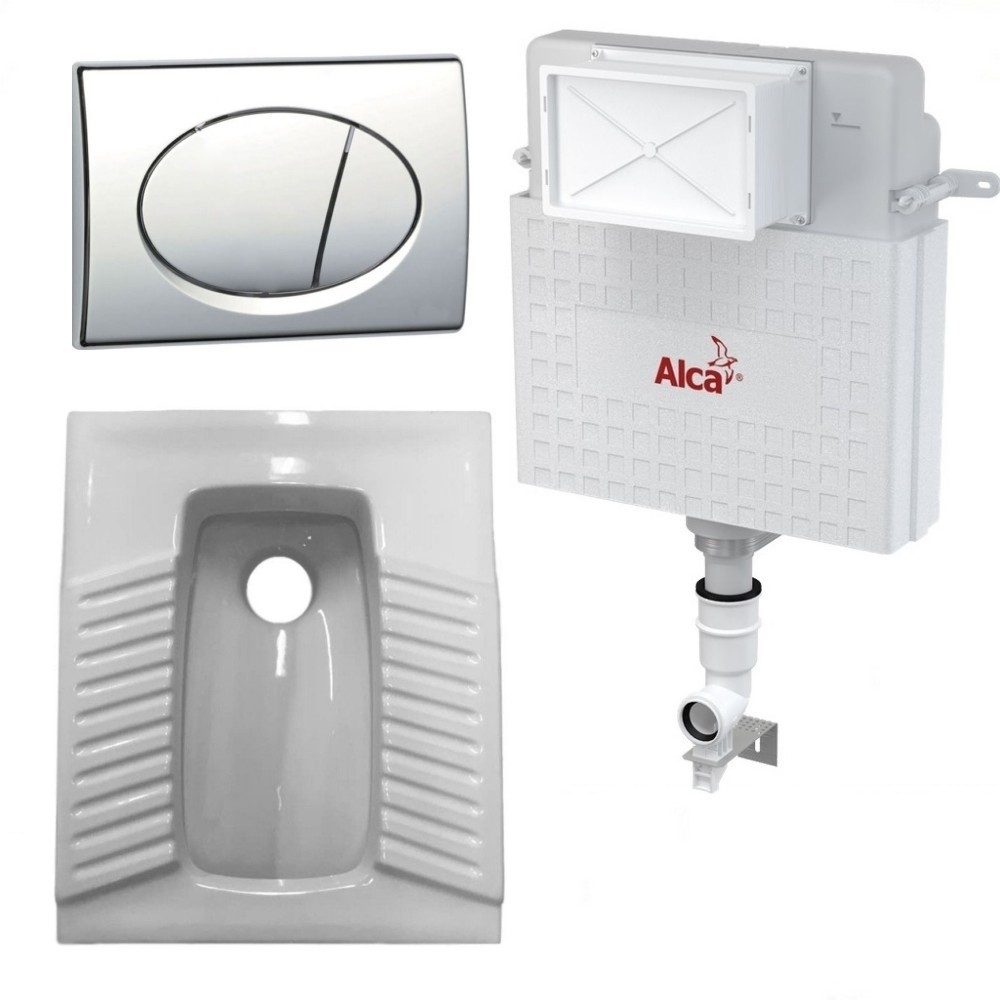 Бачок AlcaPlast AM112 +кнопка хром + Чаша Генуя Jaquar (CNS-WHT